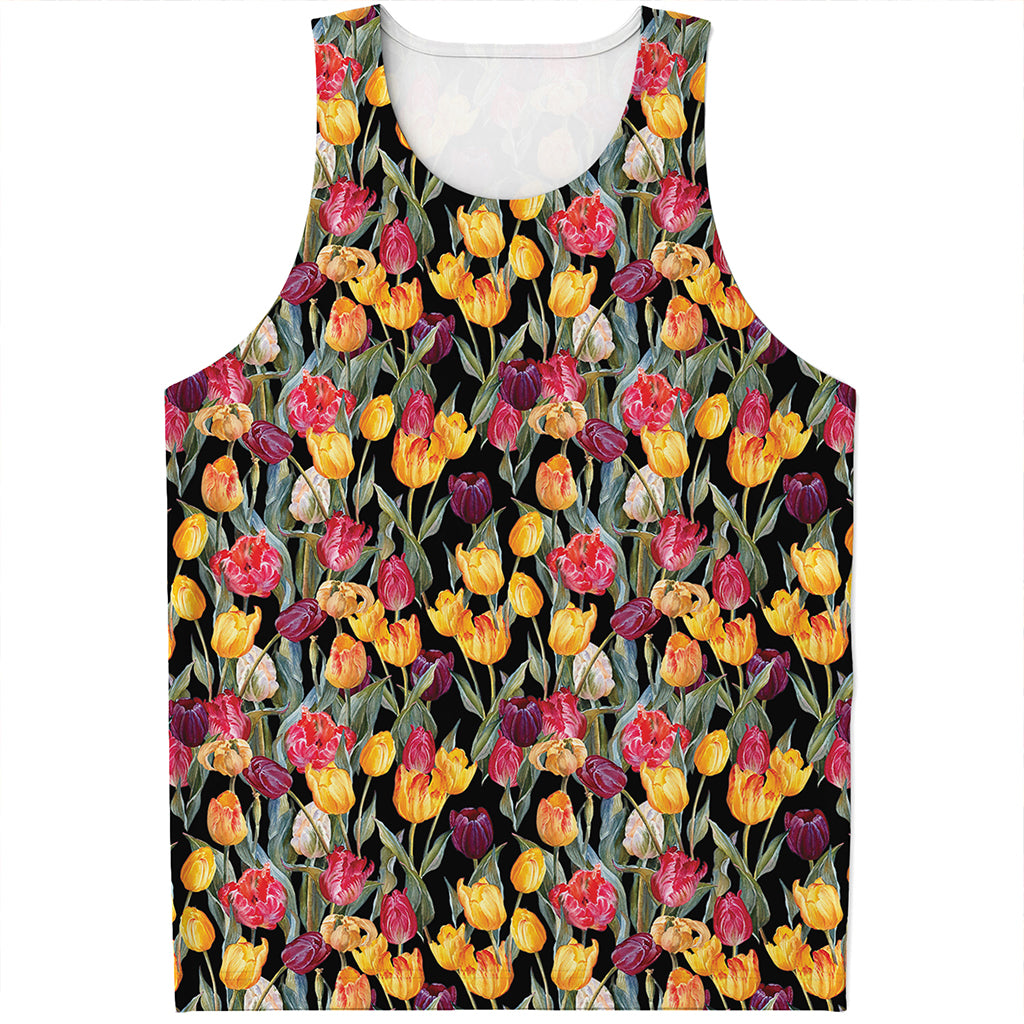 Colorful Watercolor Tulip Pattern Print Men's Tank Top