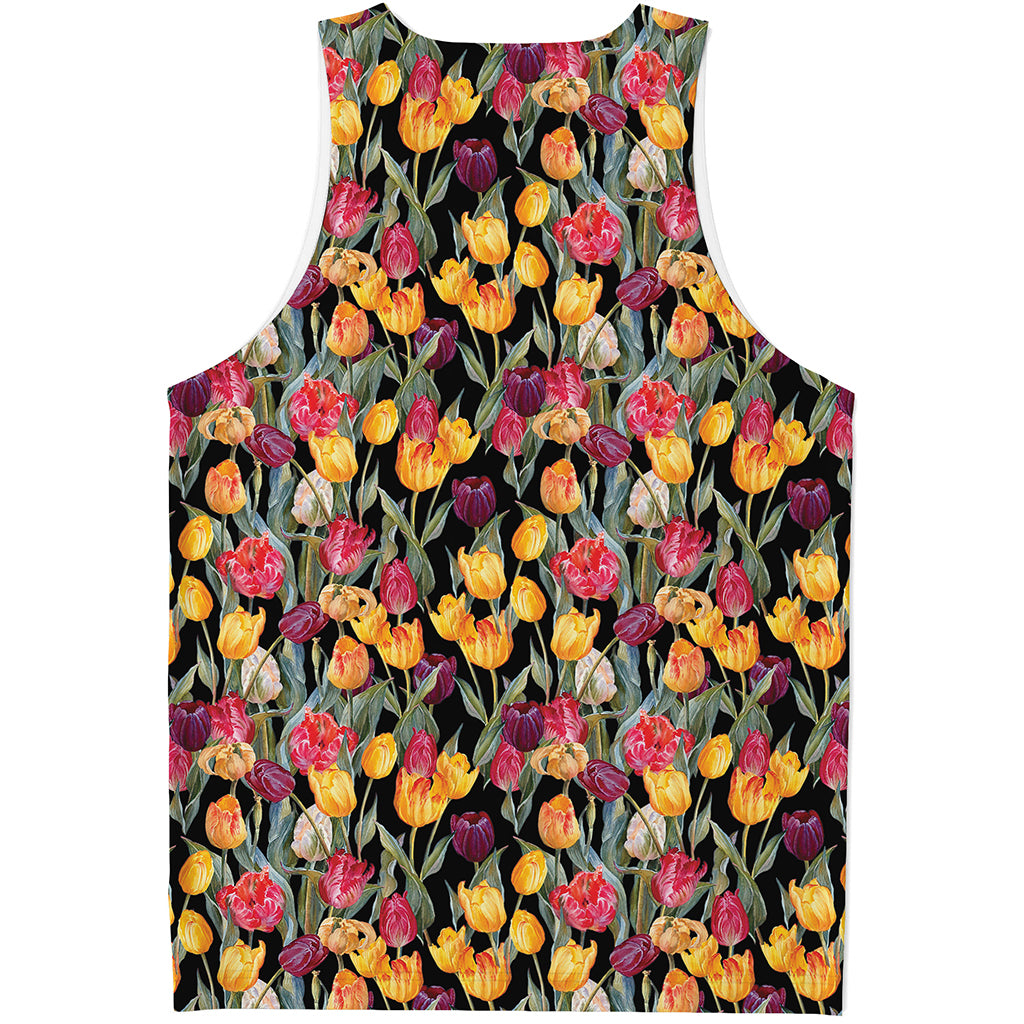 Colorful Watercolor Tulip Pattern Print Men's Tank Top