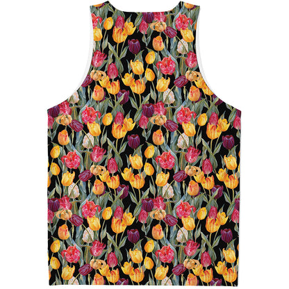 Colorful Watercolor Tulip Pattern Print Men's Tank Top
