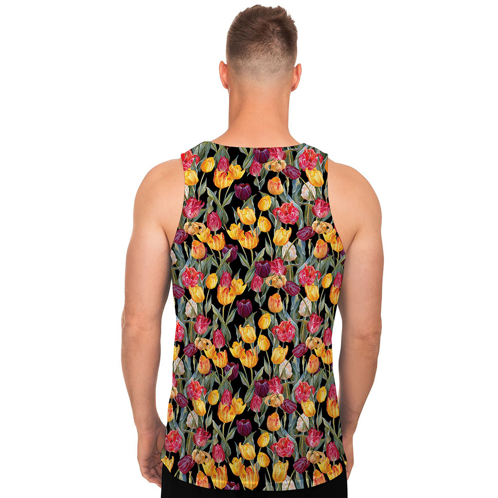 Colorful Watercolor Tulip Pattern Print Men's Tank Top