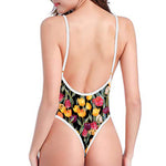 Colorful Watercolor Tulip Pattern Print One Piece High Cut Swimsuit