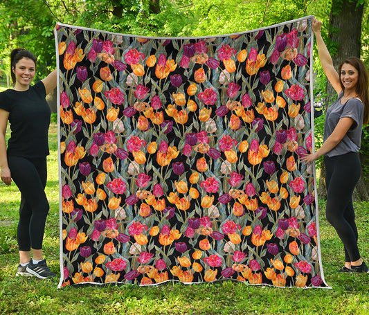 Colorful Watercolor Tulip Pattern Print Quilt