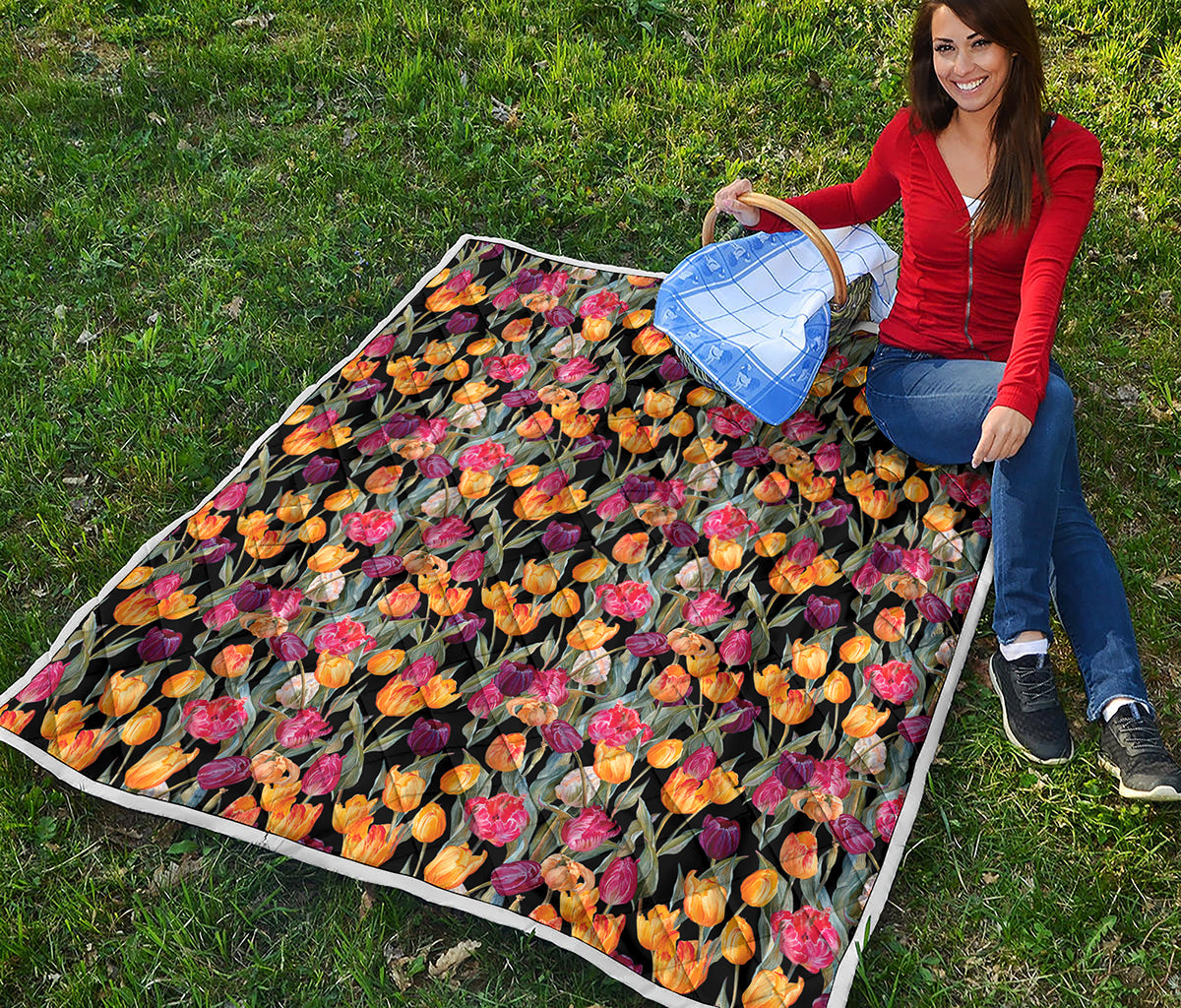 Colorful Watercolor Tulip Pattern Print Quilt