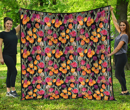 Colorful Watercolor Tulip Pattern Print Quilt