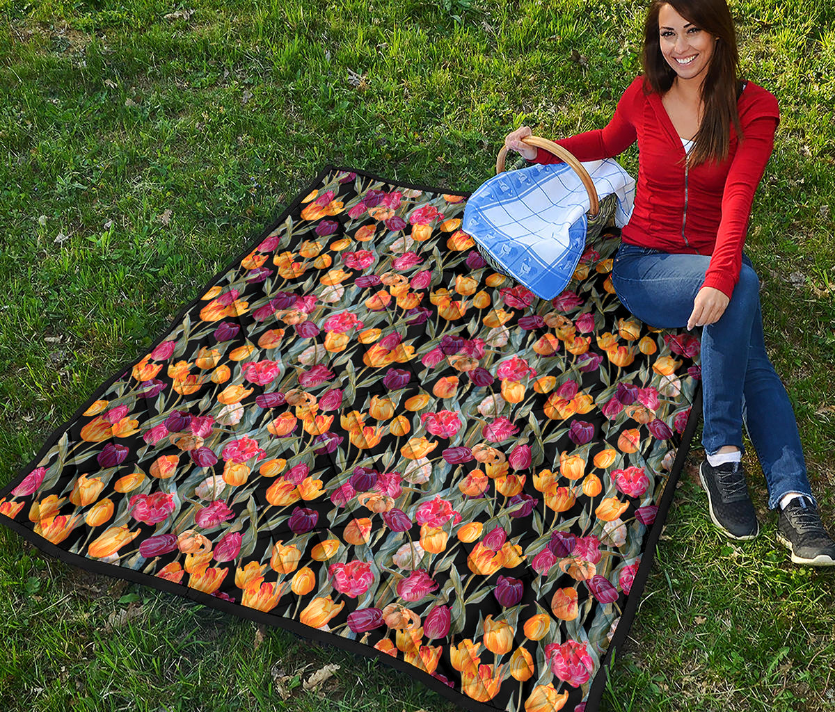 Colorful Watercolor Tulip Pattern Print Quilt
