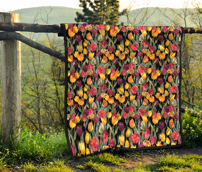 Colorful Watercolor Tulip Pattern Print Quilt