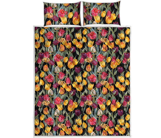 Colorful Watercolor Tulip Pattern Print Quilt Bed Set