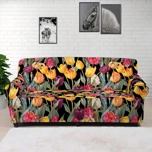Colorful Watercolor Tulip Pattern Print Sofa Cover