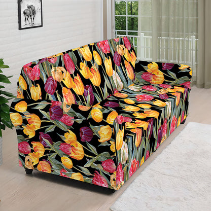Colorful Watercolor Tulip Pattern Print Sofa Cover