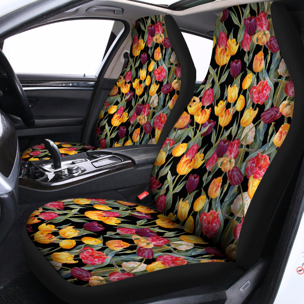 Colorful Watercolor Tulip Pattern Print Universal Fit Car Seat Covers