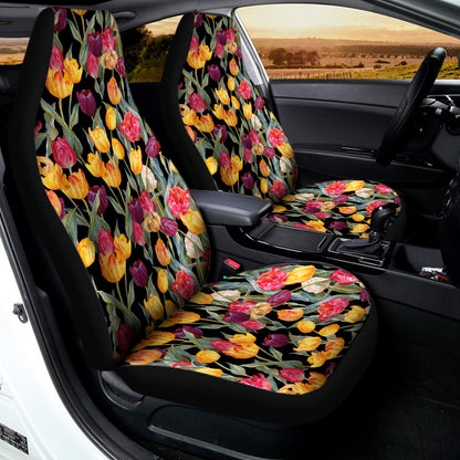 Colorful Watercolor Tulip Pattern Print Universal Fit Car Seat Covers