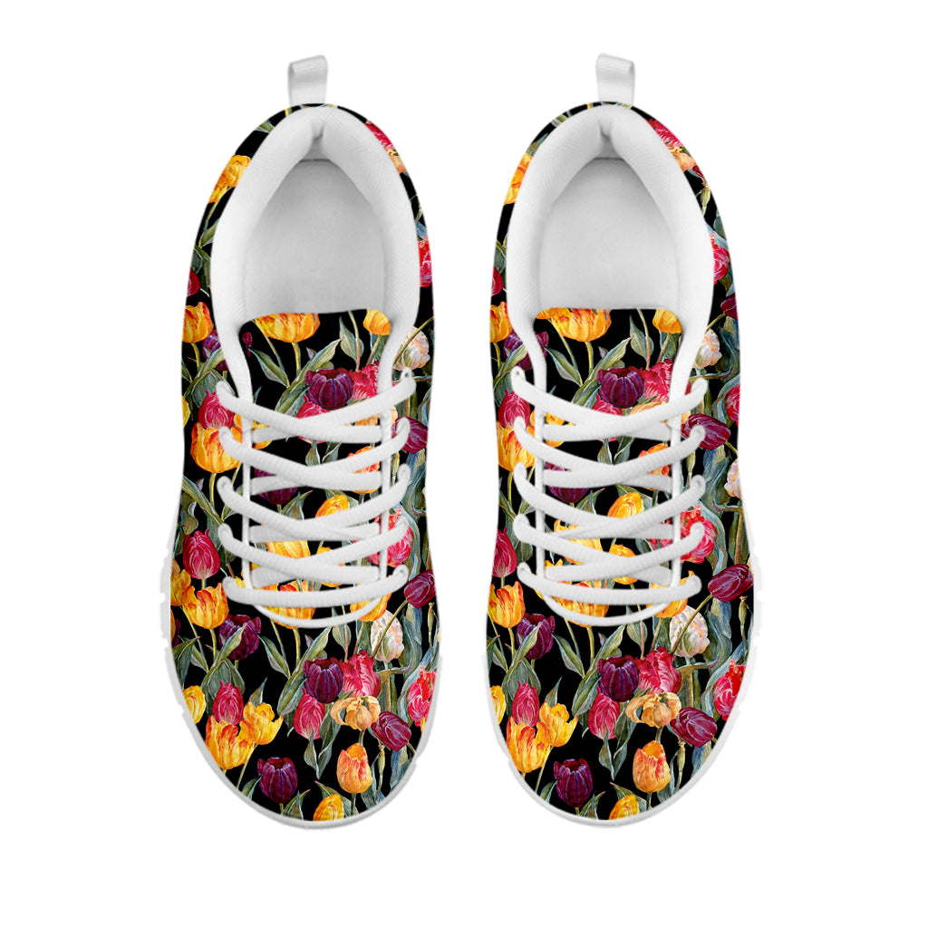Colorful Watercolor Tulip Pattern Print White Sneakers
