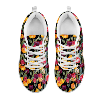 Colorful Watercolor Tulip Pattern Print White Sneakers