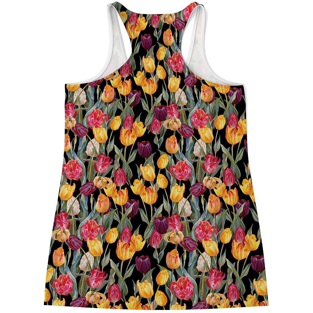 Colorful Watercolor Tulip Pattern Print Women's Racerback Tank Top