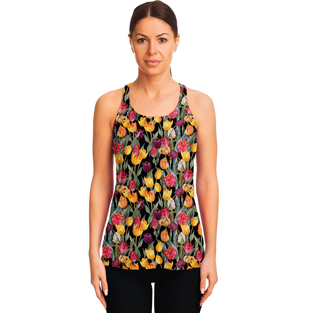 Colorful Watercolor Tulip Pattern Print Women's Racerback Tank Top