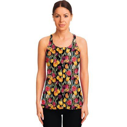 Colorful Watercolor Tulip Pattern Print Women's Racerback Tank Top