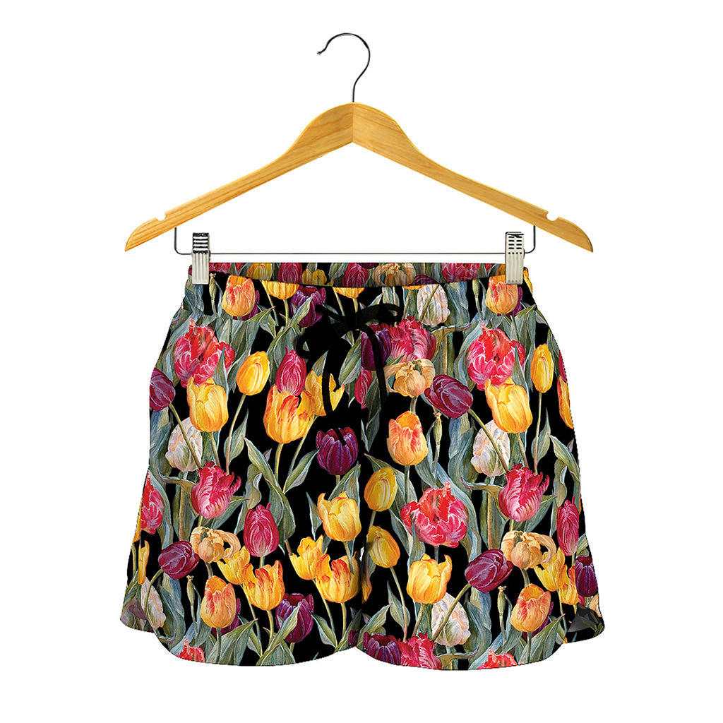 Colorful Watercolor Tulip Pattern Print Women's Shorts