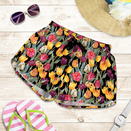Colorful Watercolor Tulip Pattern Print Women's Shorts