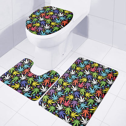 Colorful Weed Leaf Pattern Print 3 Piece Bath Mat Set