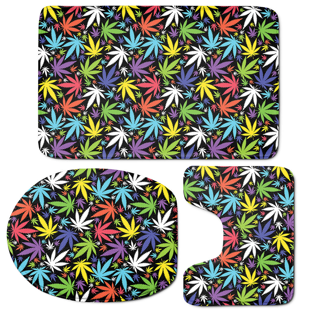 Colorful Weed Leaf Pattern Print 3 Piece Bath Mat Set
