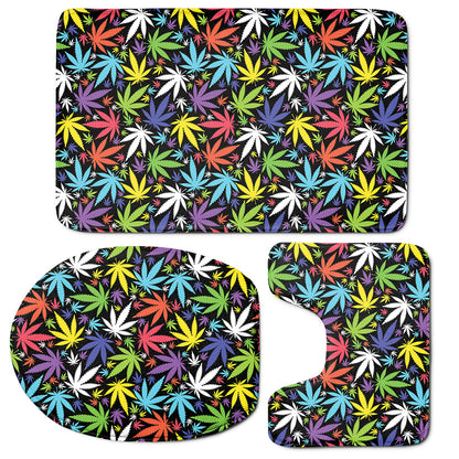 Colorful Weed Leaf Pattern Print 3 Piece Bath Mat Set