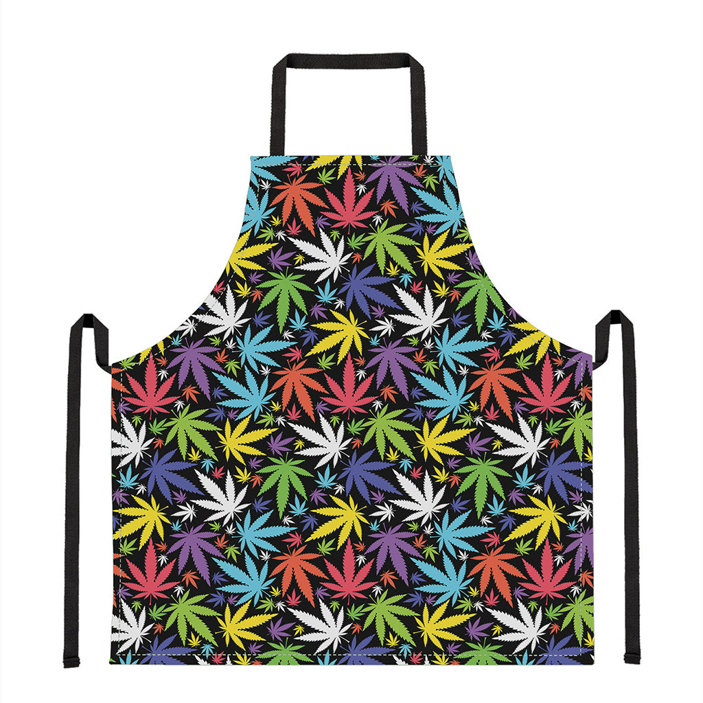 Colorful Weed Leaf Pattern Print Apron