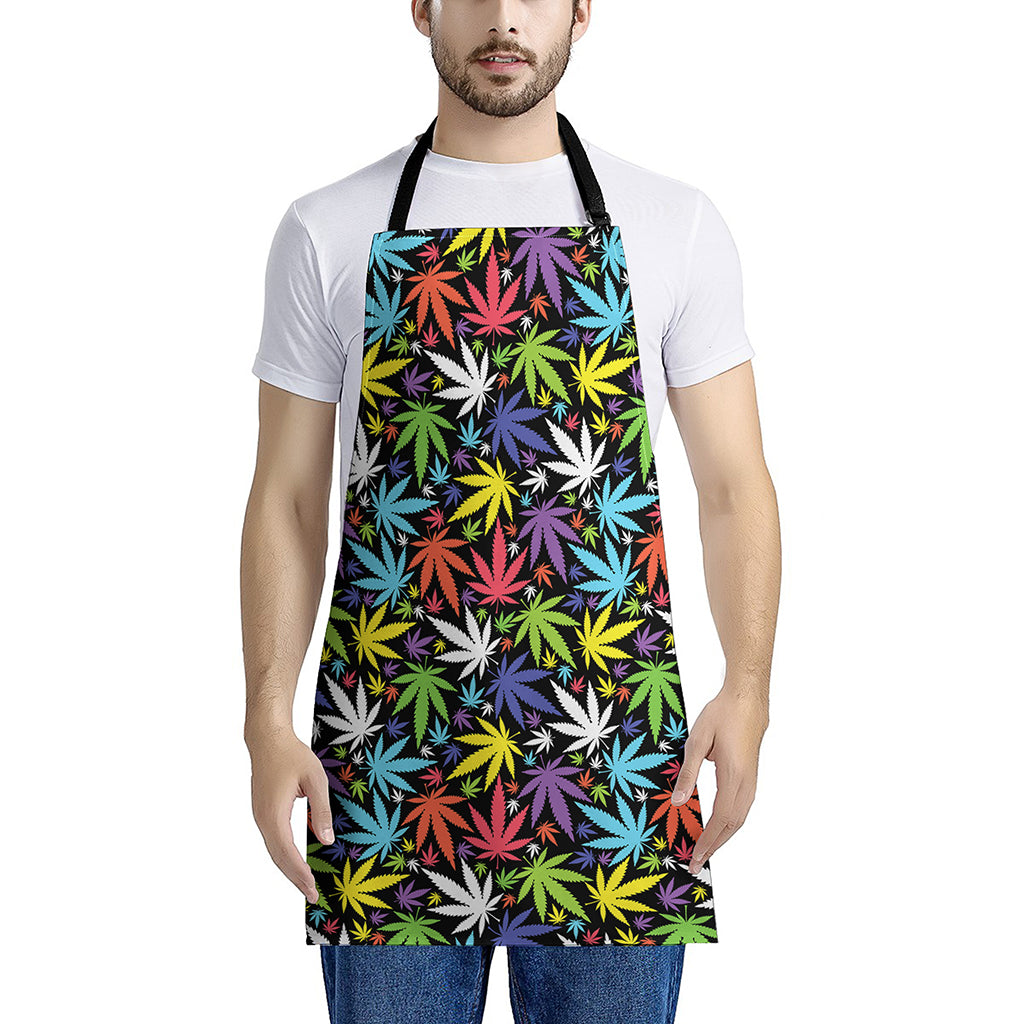 Colorful Weed Leaf Pattern Print Apron