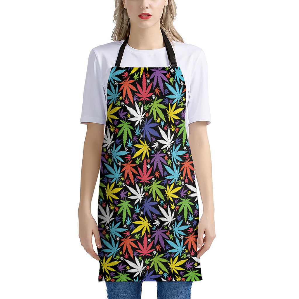 Colorful Weed Leaf Pattern Print Apron