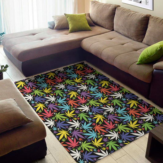 Colorful Weed Leaf Pattern Print Area Rug
