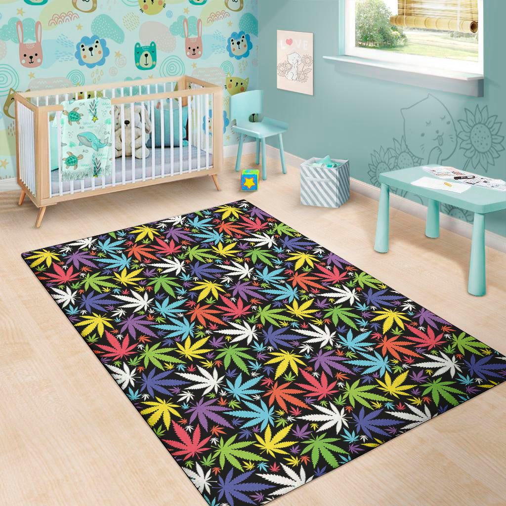Colorful Weed Leaf Pattern Print Area Rug