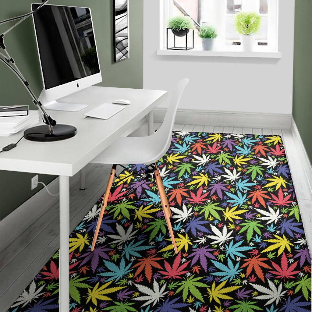 Colorful Weed Leaf Pattern Print Area Rug