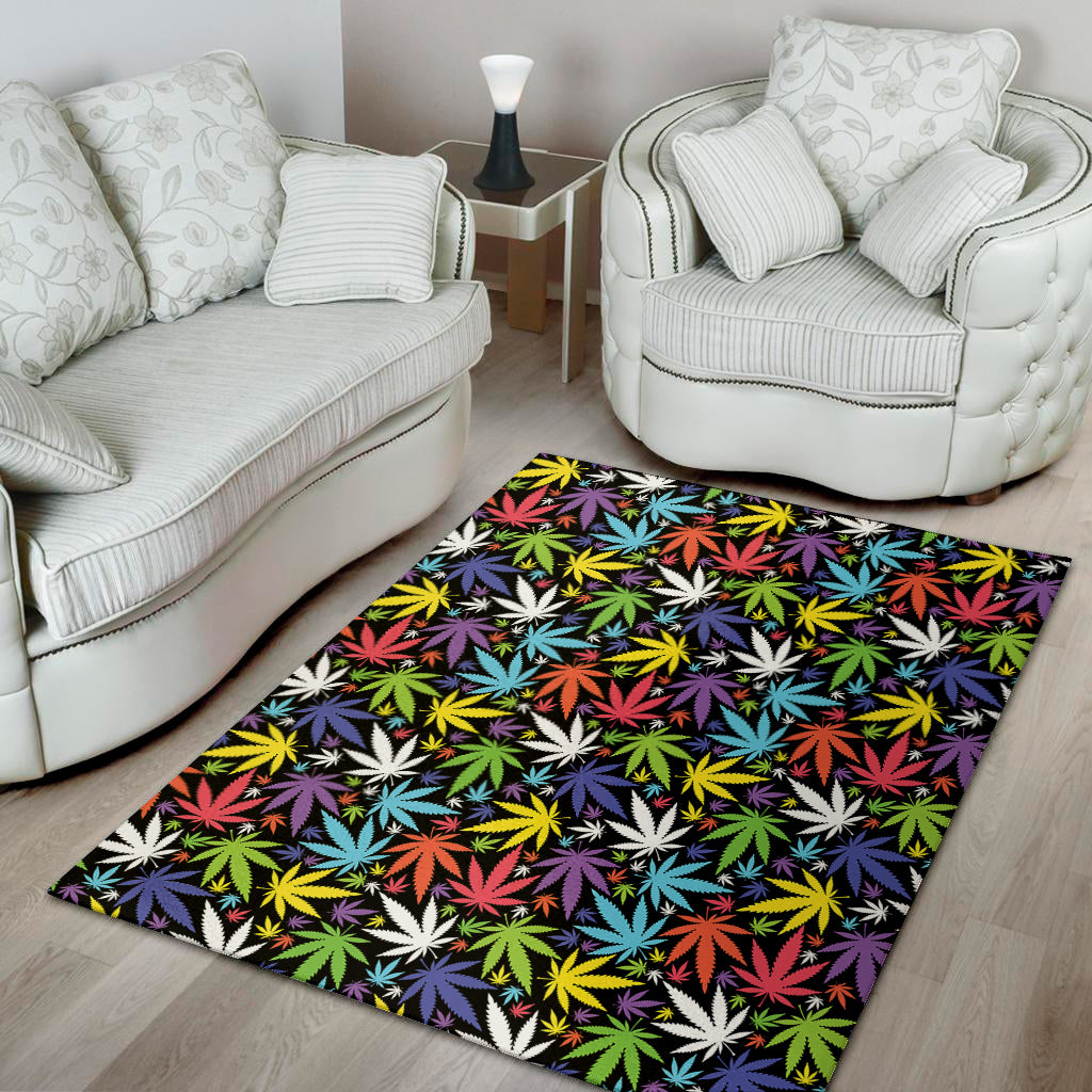 Colorful Weed Leaf Pattern Print Area Rug