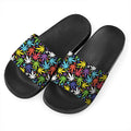 Colorful Weed Leaf Pattern Print Black Slide Sandals