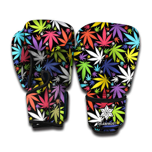 Colorful Weed Leaf Pattern Print Boxing Gloves