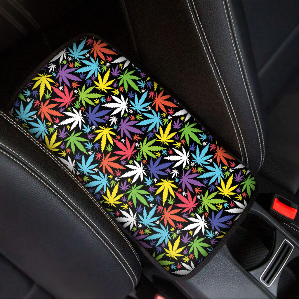 Colorful Weed Leaf Pattern Print Car Center Console Cover