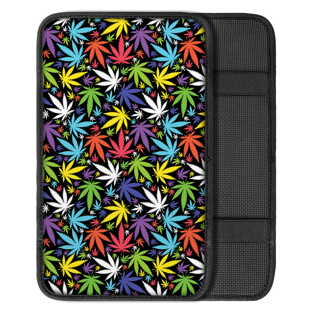 Colorful Weed Leaf Pattern Print Car Center Console Cover