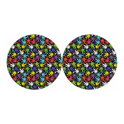 Colorful Weed Leaf Pattern Print Car Coasters