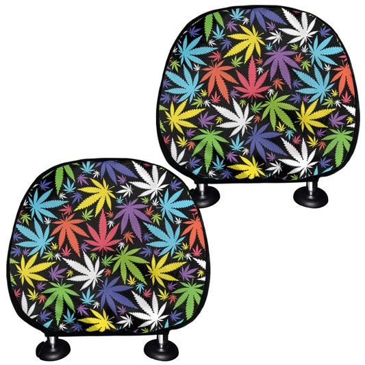 Colorful Weed Leaf Pattern Print Car Headrest Covers