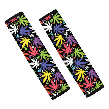 Colorful Weed Leaf Pattern Print Car Seat Belt Covers
