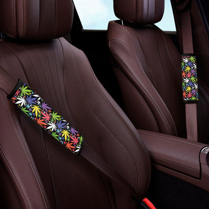 Colorful Weed Leaf Pattern Print Car Seat Belt Covers