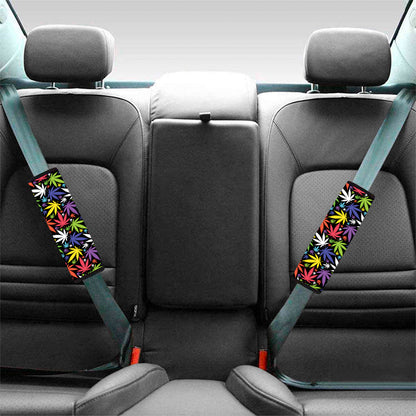 Colorful Weed Leaf Pattern Print Car Seat Belt Covers