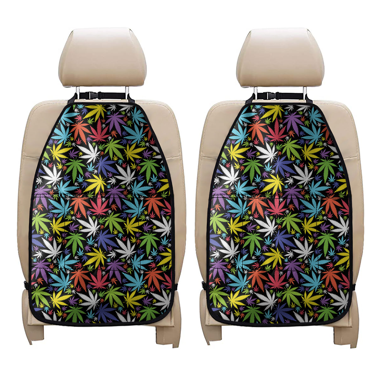 Colorful Weed Leaf Pattern Print Car Seat Organizers
