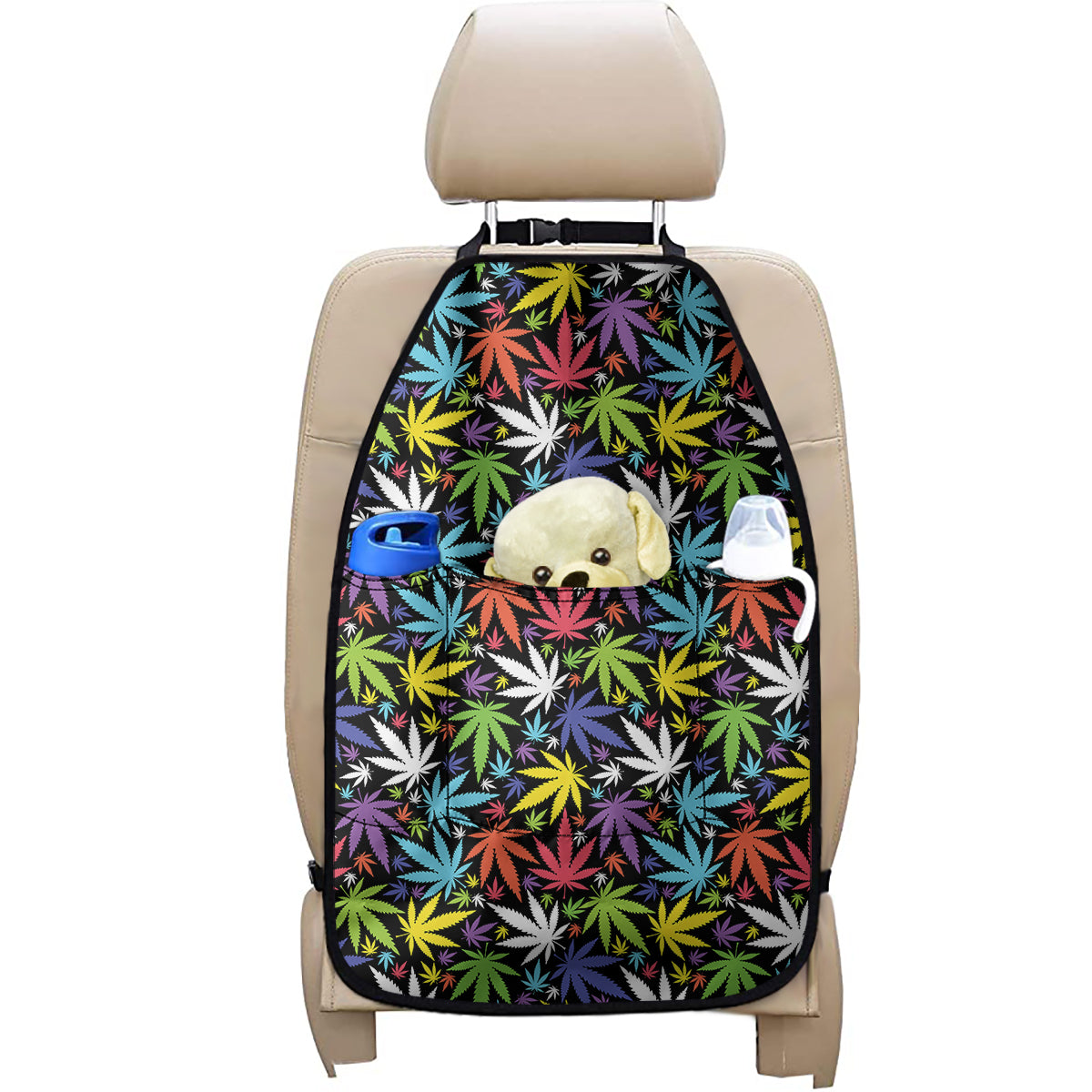 Colorful Weed Leaf Pattern Print Car Seat Organizers