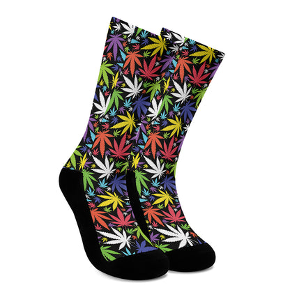 Colorful Weed Leaf Pattern Print Crew Socks