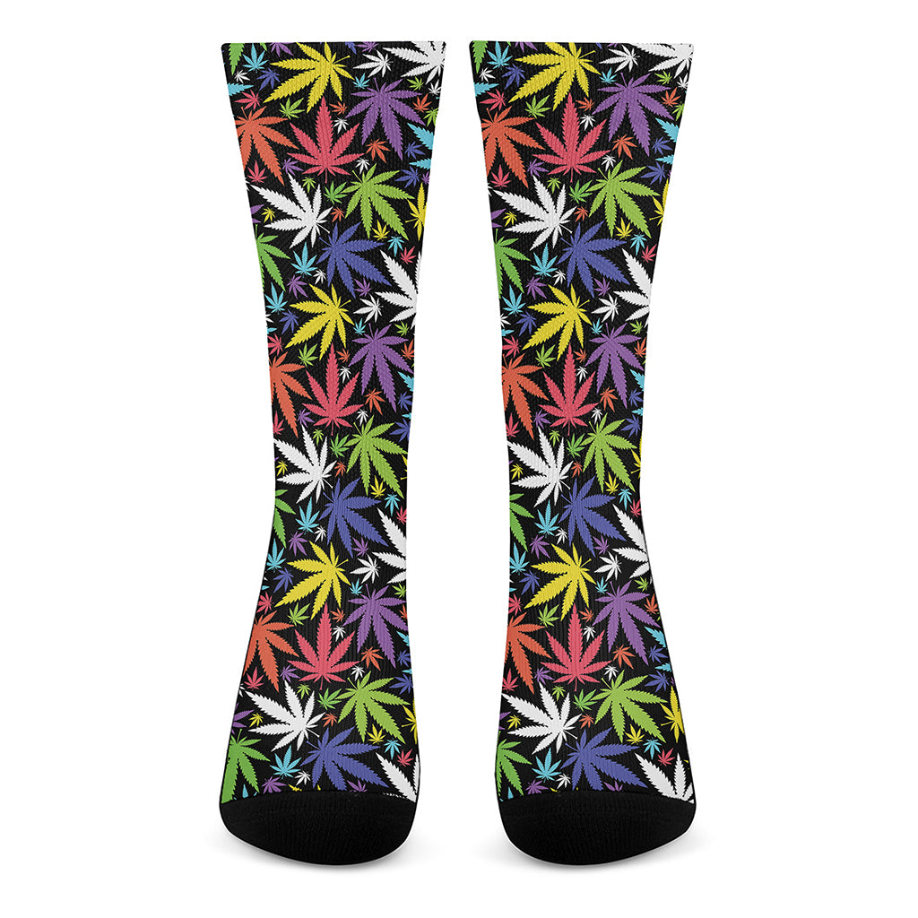 Colorful Weed Leaf Pattern Print Crew Socks