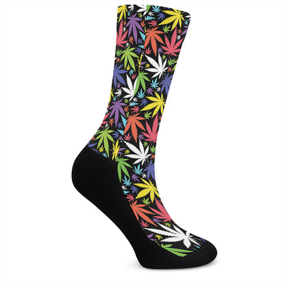 Colorful Weed Leaf Pattern Print Crew Socks