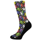 Colorful Weed Leaf Pattern Print Crew Socks