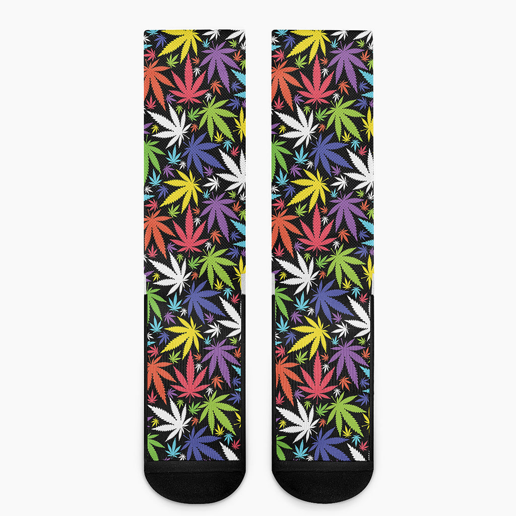 Colorful Weed Leaf Pattern Print Crew Socks