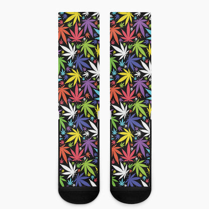 Colorful Weed Leaf Pattern Print Crew Socks