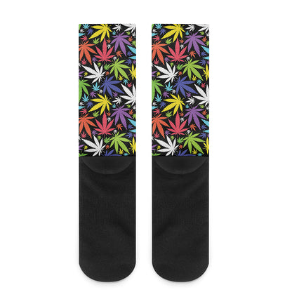 Colorful Weed Leaf Pattern Print Crew Socks